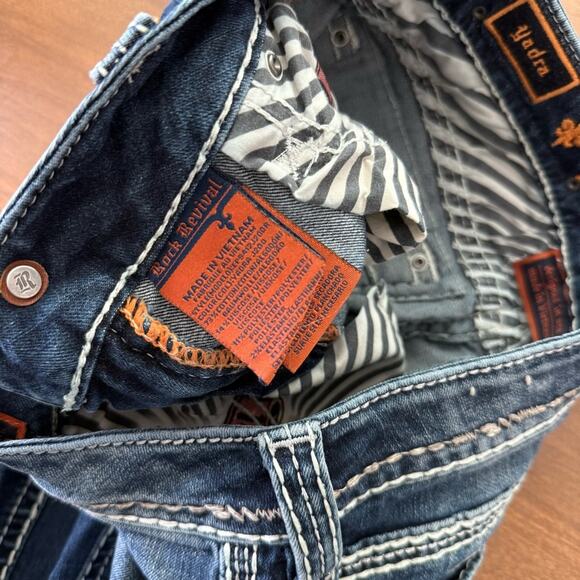 Rock Revival | Womens Yadra Straight Stretch Jean Dark Wash Embellished Denim 26 - Picture 7 of 10